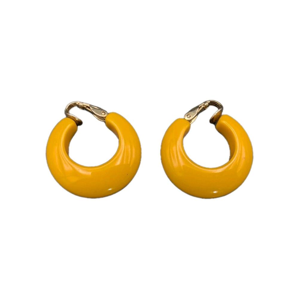 Vintage Bakelite Butterscotch Yellow  Hoop Clip-On Earrings Tested